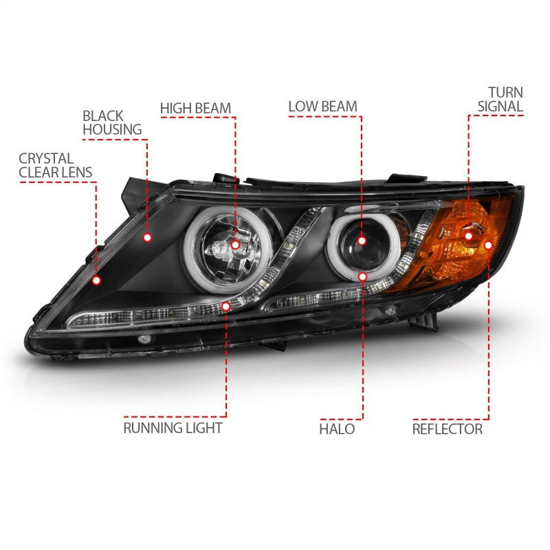 ANZO 2011-2013 Kia Optima Projector Headlights w/ Halo Black (CCFL)