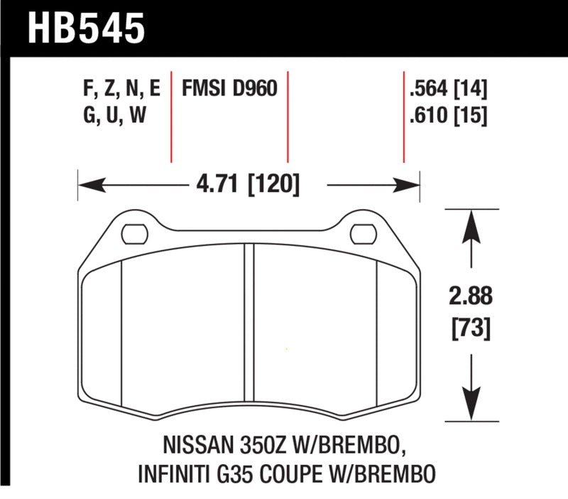 Hawk 03-07 G35/350z/03-06 Sentra Spec V w/ Brembo HPS Street Front Brake Pads - 0