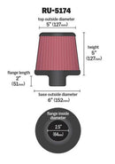 K&N Universal Rubber Filter-Round Tapered 2.5in Flange ID x 6in Base OD x 5in Top OD x 5in Height-6