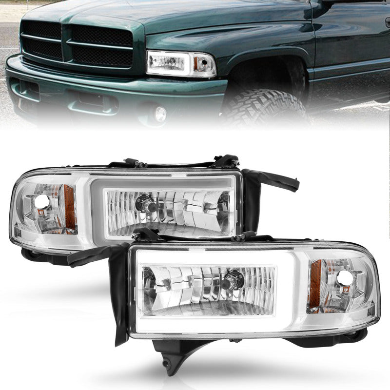 ANZO 94-02 Dodge RAM Crystal Headlight - w/ Light Bar Chrome Housing - 0