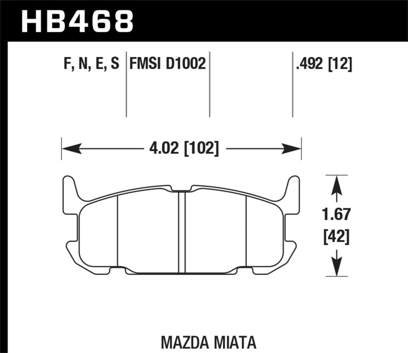 Hawk 03-05 Miata w/ Sport Suspension Blue 9012 Race Rear Brake Pads D1002 - 0