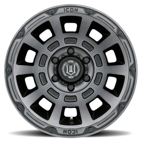 ICON Thrust 17x8.5 6x5.5 0mm Offset 4.75in BS 106.1mm Bore Smoked Satin Black Wheel - 0