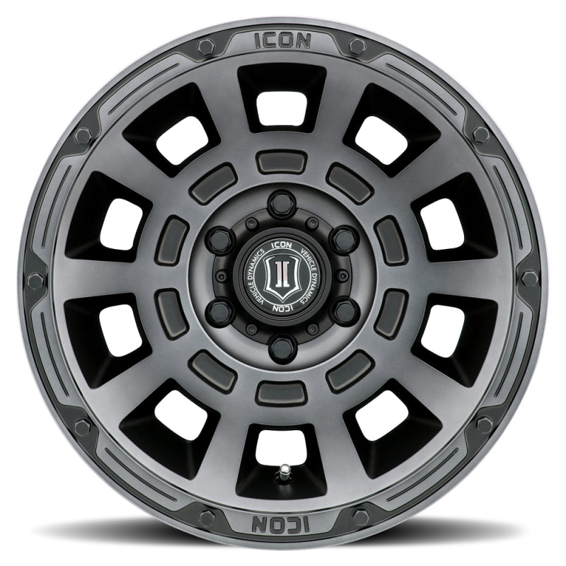 ICON Thrust 17x8.5 6x5.5 0mm Offset 4.75in BS 106.1mm Bore Smoked Satin Black Wheel - 0