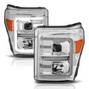 ANZO 11-16 Ford F-250/F-350/F-450 Projector Headlights w/ Plank Style Switchback Chrome w/Amber-1