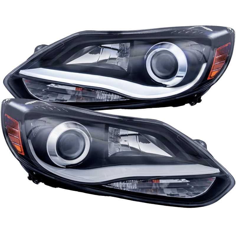 ANZO 2012-2014 Ford Focus Projector Headlights w/ Plank Style Design Black - 0