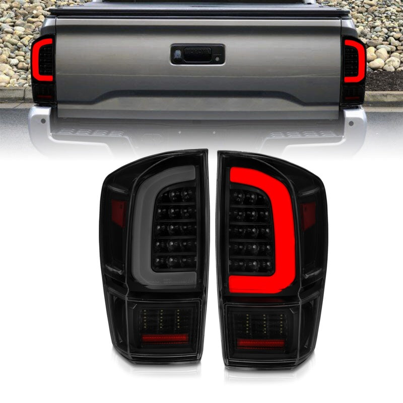 ANZO 16-21 Toyota Tacoma LED Tail Lights - w/ Light Bar Sequential Black Housing & Smoke Lens - 0