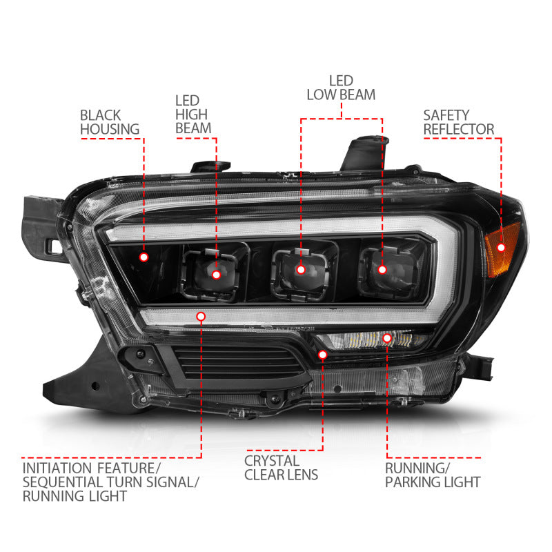 ANZO 16-22 Toyota Tacoma SR/SR5 ONLY Full LED Proj Headlights w/Light Bar Seq. Blk w/Initiation Lgt - 0