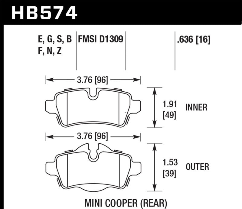 Hawk 07+ Mini Cooper HPS Street Rear Brake Pads - 0