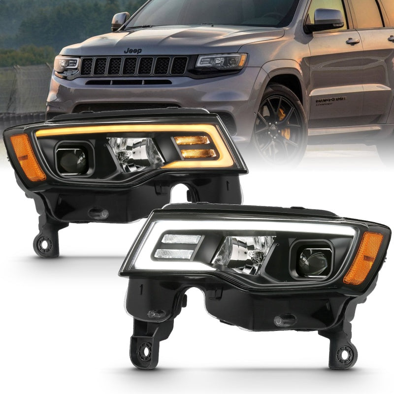 ANZO 2017-2018 Jeep Grand Cherokee Projector Headlights w/ Plank Style Switchback - Black w/ Amber - 0