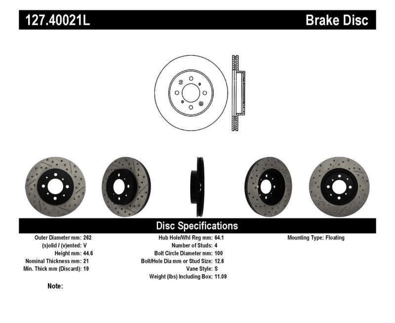 StopTech 90-01 Acura Integra (exc. Type R) / 01-05 Honda Civic / 07+ Honda Fit / 93-97 Del Sol VTEC - 0