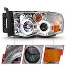 ANZO 2002-2005 Dodge Ram 1500 Projector Headlights w/ Halo Chrome Clear Amber-4