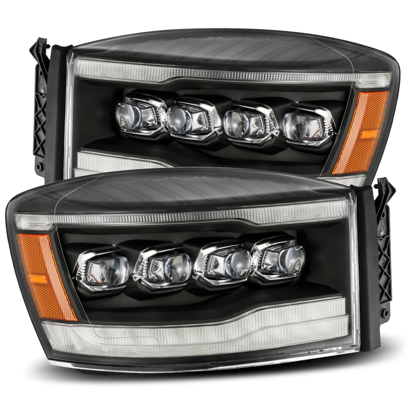 AlphaRex 06-08 Dodge Ram 1500HD NOVA LED ProjHeadlights Plank Style Blk w/Seq Signal/DRL/Amber LED - 0