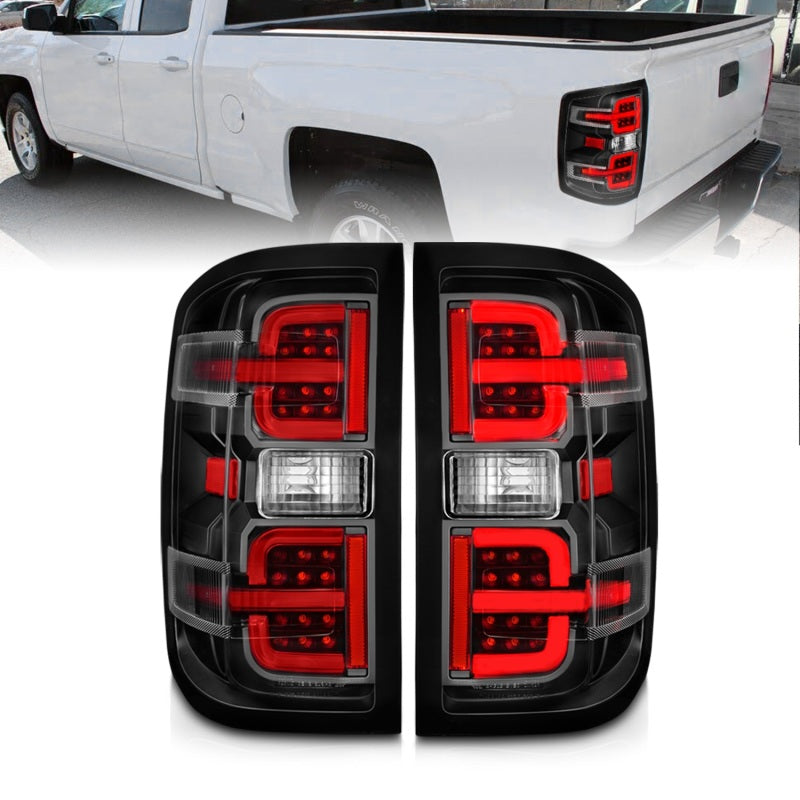 ANZO 15-19 Chevy Silverado 2500HD/3500HD (Halgn Only) LED Tail Lights w/Black Light Bar & Clear Lens - 0