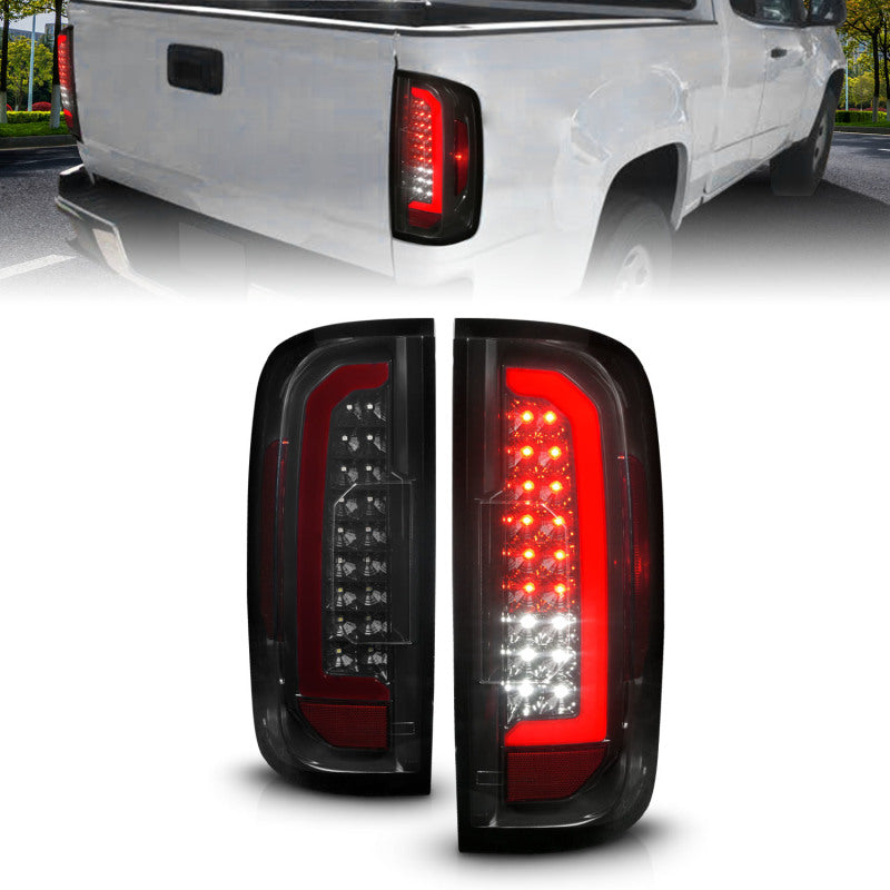 ANZO 15-21 GMC Canyon Full LED Tail Lights w/ Red Lightbar Black Housing Smoke Lens - 0