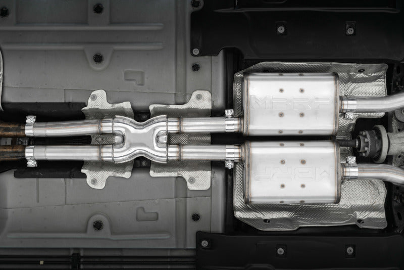 MBRP 2015+ Dodge Challenger 3.6L SS 2.5in Quad Tip Split Rear Exit w/ Carbon Fiber Tips - T304 - 0