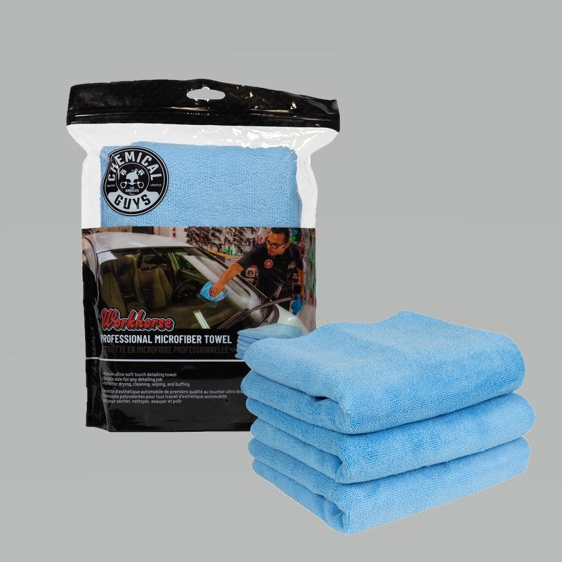 Chemical Guys Workhorse Professional Microfiber Towel - 16in x 16in - Blue - 3 Pack - 0