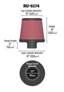 K&N Universal Rubber Filter-Round Tapered 2.5in Flange ID x 6in Base OD x 5in Top OD x 5in Height-2