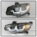 Spyder 16-18 Honda Civic 4Dr w/LED Seq Turn Sig Lights Proj Headlight - Black - PRO-YD-HC16-SEQ-BK-5