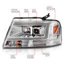 ANZO 2004-2008 Ford  F-150 Projector Headlights w/ Light Bar Chrome Housing-5