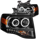 ANZO 2007-2014 Ford Expedition Projector Headlights w/ Halo Black-3