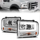 ANZO 99-04 Ford F250/F350/F450/Excursion (excl 99) Projector Headlights - w/Light Bar Chrome Housing-1