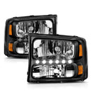 ANZO 2000-2004 Ford Excursion Crystal Headlights Black w/ LED 1pc-7