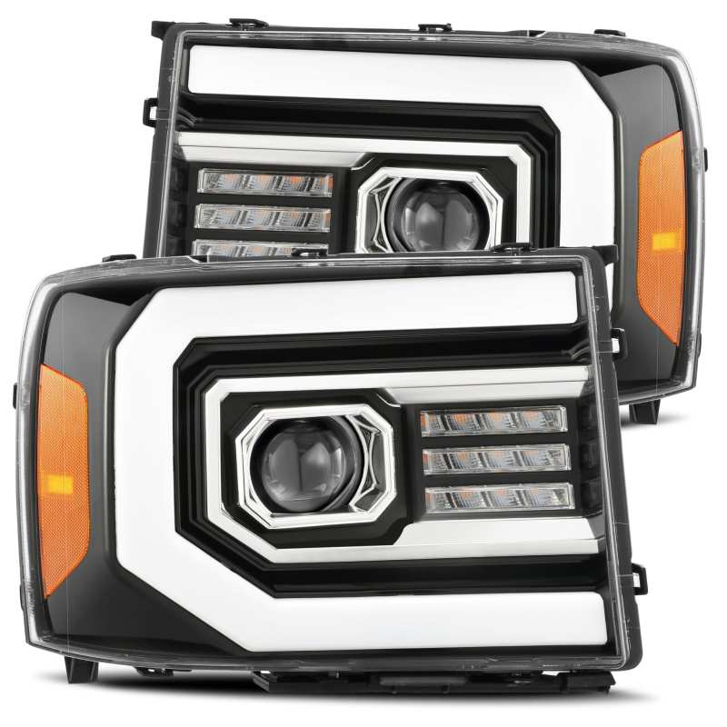 AlphaRex 07-13 GMC 1500HD PRO-Series Proj Headlights Plank Style Gloss Blk w/Activ Light/Seq Signal - 0