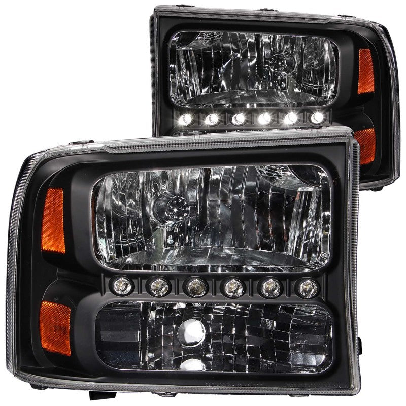 ANZO 2000-2004 Ford Excursion Crystal Headlights Black w/ LED 1pc - 0