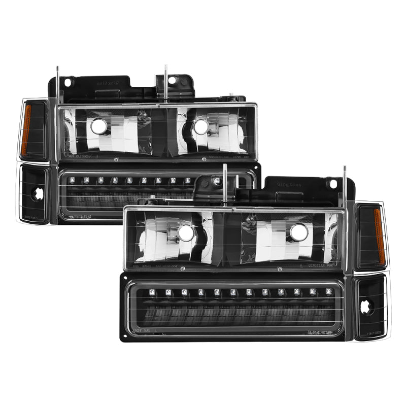 Xtune 92-94 Blazer Full Size Corner/LED Bumper Headlights Black HD-JH-CCK88-LED-AM-BK-SET - 0