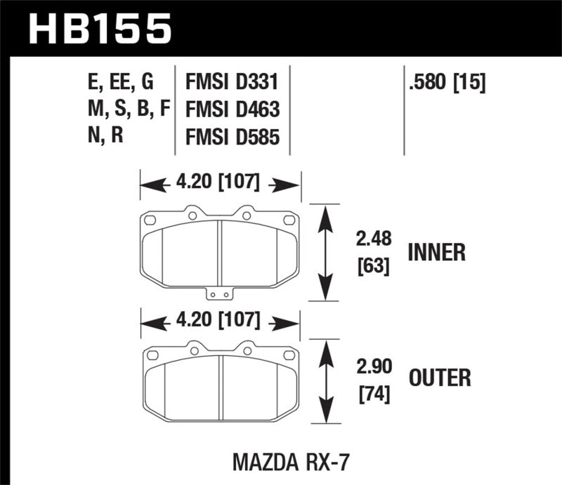 Hawk 1990-1990 Mazda RX-7 GXL (w/Elec Adjust Susp) HPS 5.0 Front Brake Pads - 0