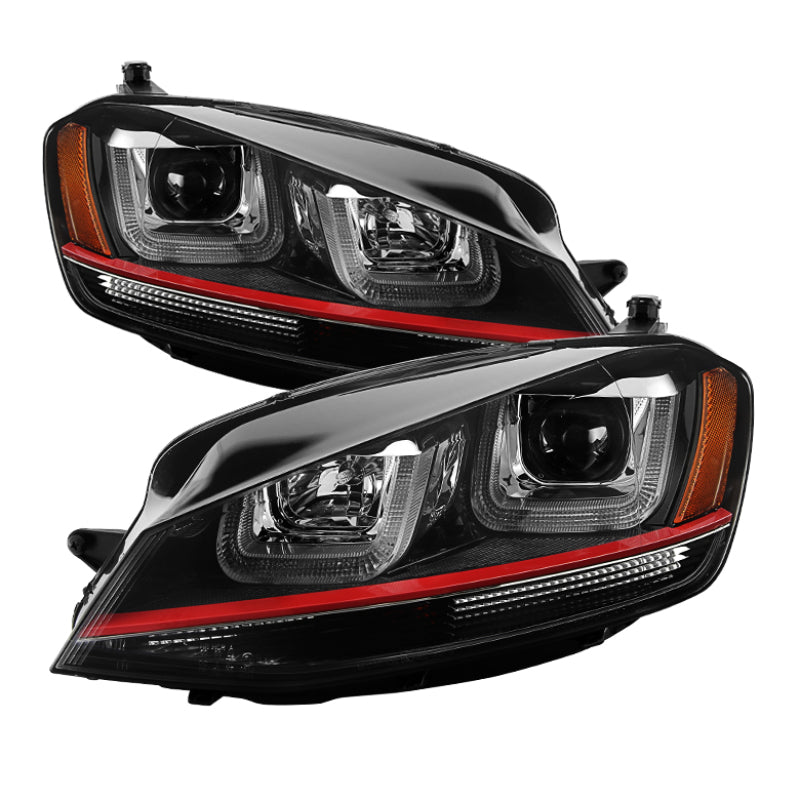 Spyder Volkswagen Golf VII 14-16 Projector Headlights DRL LED Red Stripe Blk PRO-YD-VG15-RED-DRL-BK - 0