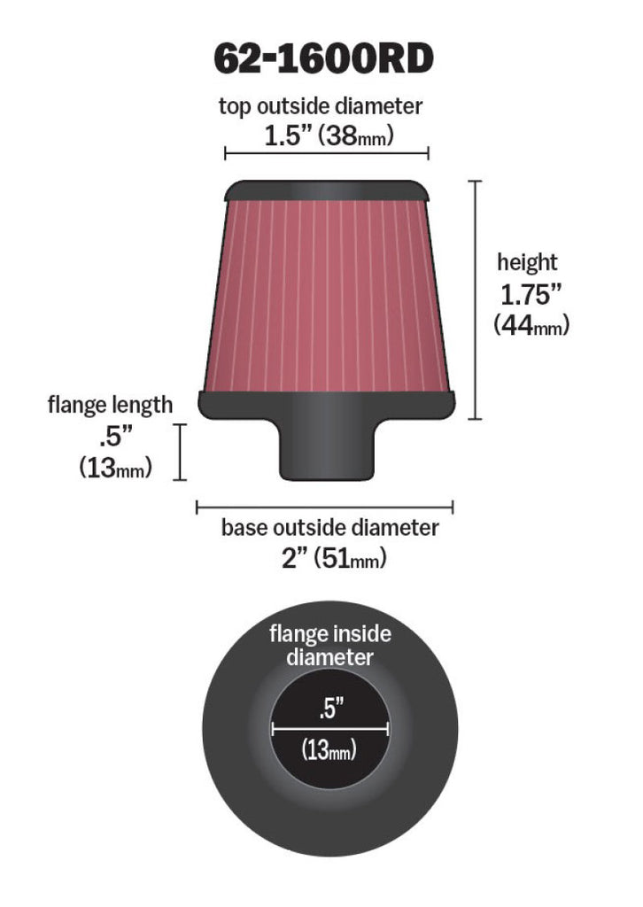 K&N 2in Base OD x .375in Flange ID x 1.75in H Rubber Base Crankcase Vent Filter