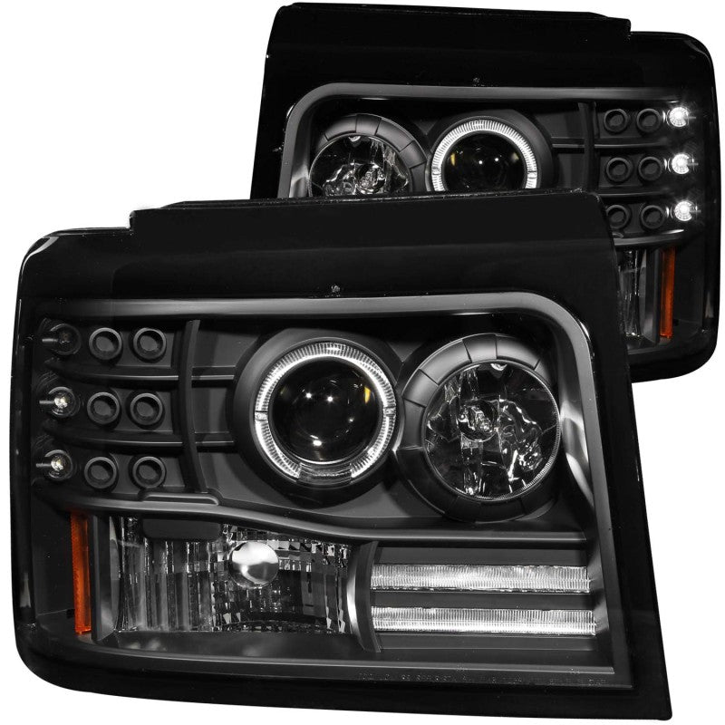 ANZO 1992-1996 Ford F-150 Projector Headlights w/ Halo Black w/ Side Markers and Parking Lights - 0