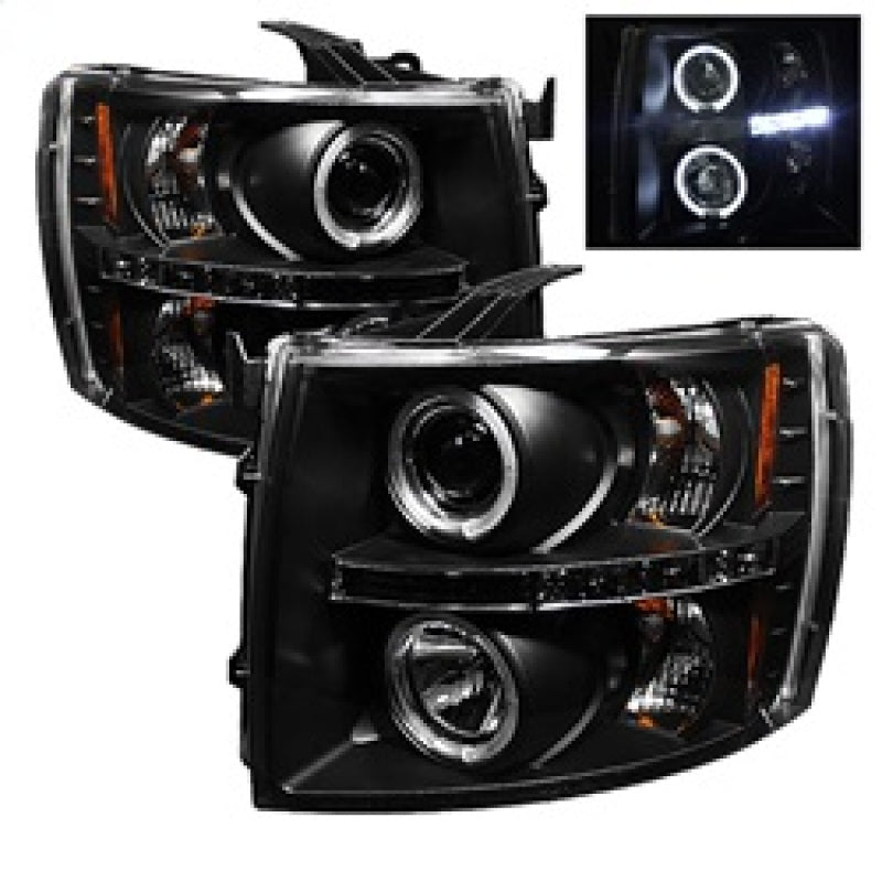 Spyder Chevy Silverado 1500 07-13 Projector Headlights LED Halo LED Blk PRO-YD-CS07-HL-BK - 0