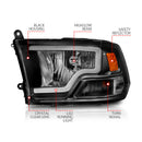 ANZO 2009-2018 Dodge Ram 1500 Crystal Headlights w/ Light Bar Black Housing-5