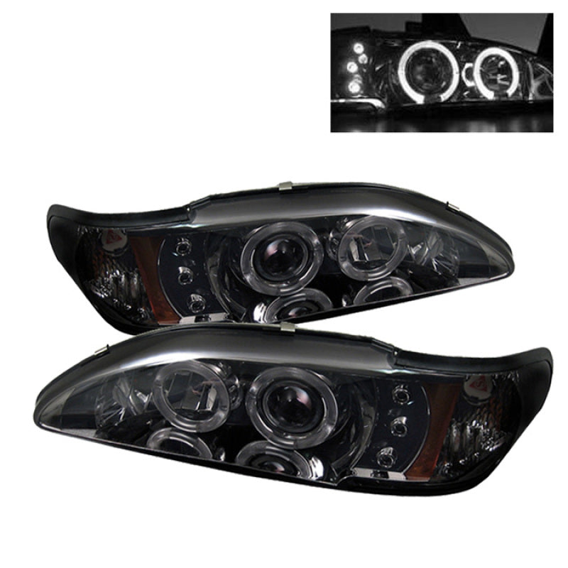 Spyder Ford Mustang 94-98 1PC Projector LED Halo Amber Reflctr LED Smk PRO-YD-FM94-1PC-AM-SMC - 0