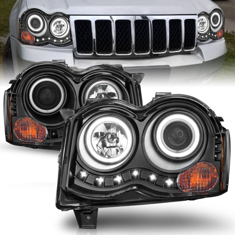 ANZO 2008-2010 Jeep Grand Cherokee Projector Headlights w/ Halo Black (CCFL) - 0