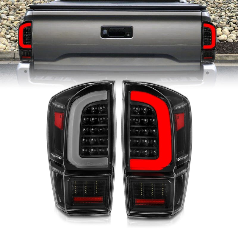 ANZO 16-21 Toyota Tacoma LED Tail Lights - w/ Light Bar Sequential Black Housing & Clear Lens - 0