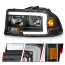 ANZO 97-04 Dodge Dakota/Durango Crystal headlight Set w/ Light Bar Black Housing-7