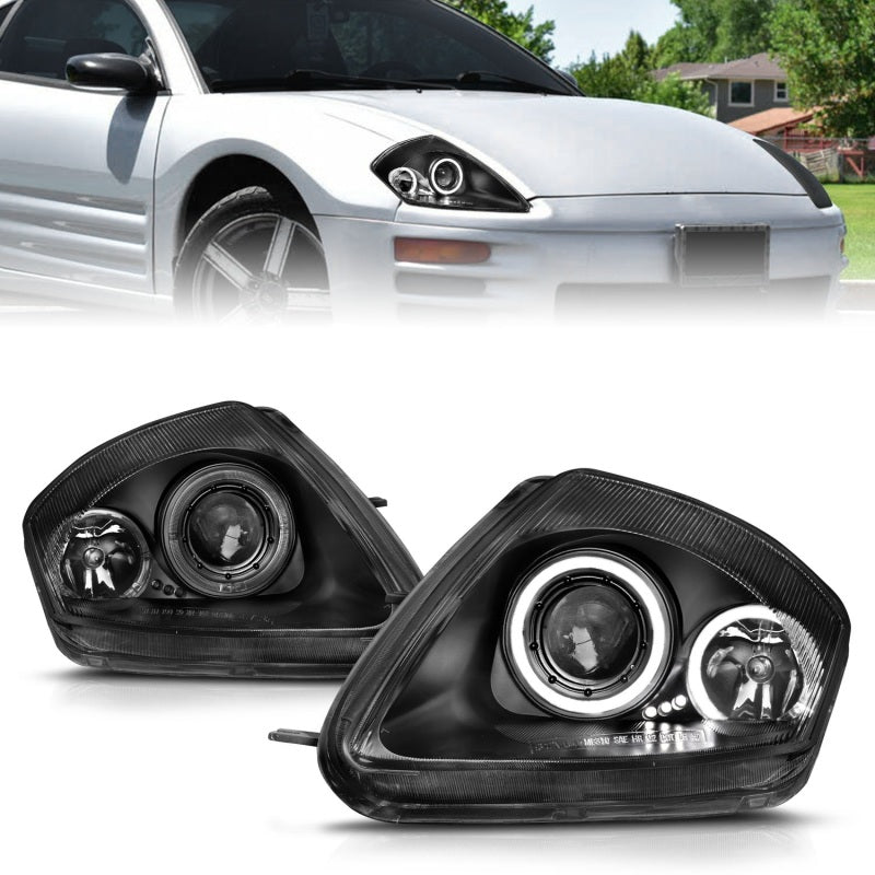 ANZO 2000-2005 Mitsubishi Eclipse Projector Headlights w/ Halo Black - 0