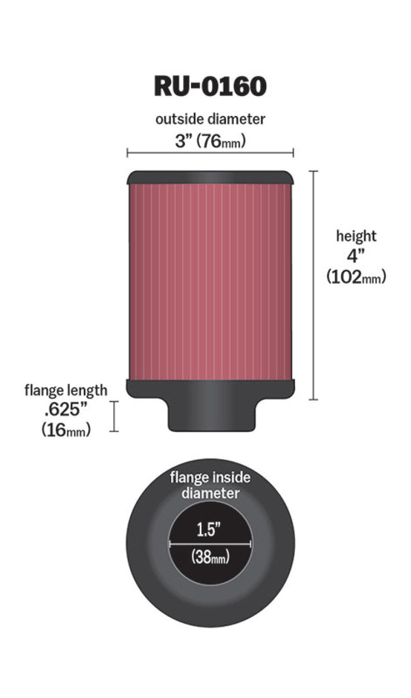 K&N Universal Rubber Filter 1 1/2in FLG 3in OD 4in Height - 0