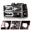 ANZO 88-98 Chevrolet C1500 Crystal Headlights w/ Light Bar Black Housing w/ Signal Side Markers 8Pcs-5