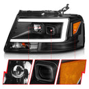 ANZO 2004-2008 Ford  F-150 Projector Headlights w/ Light Bar Black Housing-4