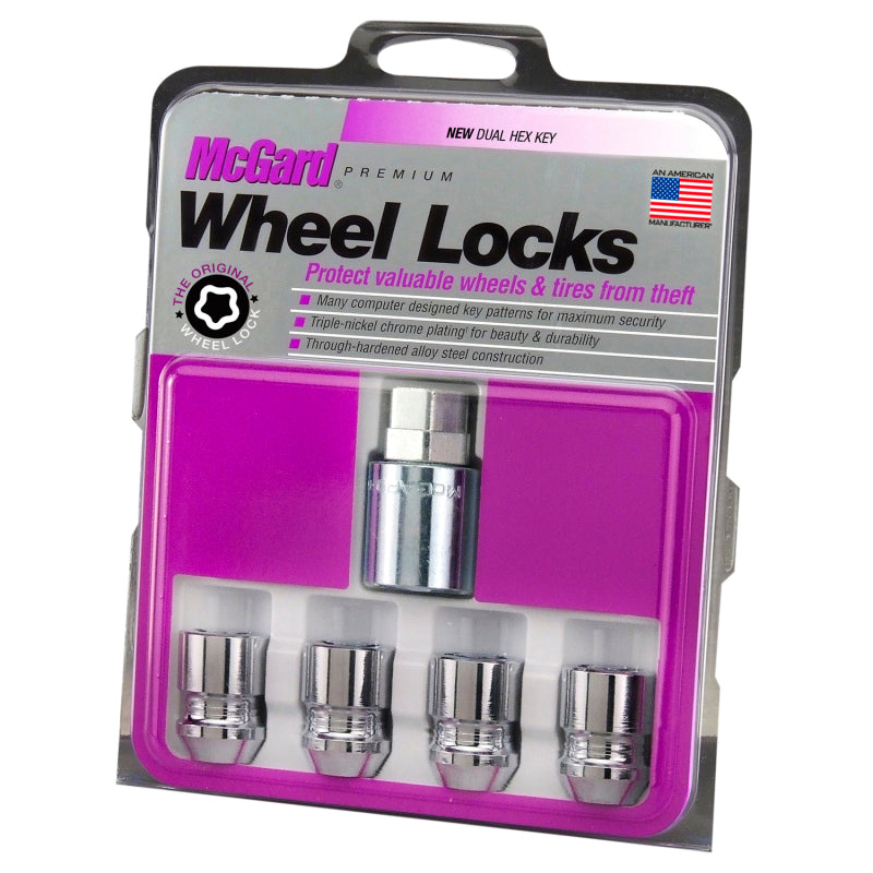 McGard Wheel Lock Nut Set - 4pk. (Cone Seat) M12X1.25 / 19mm & 21mm Dual Hex / 1.28in. L - Chrome - 0