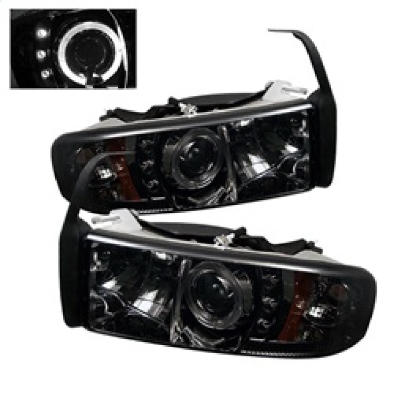 Spyder Dodge Ram 1500 94-01 94-02 Projector Headlights LED Halo LED Smke PRO-YD-DR94-HL-AM-SMC - 0