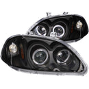 ANZO 1996-1998 Honda Civic Projector Headlights w/ Halo Black-1