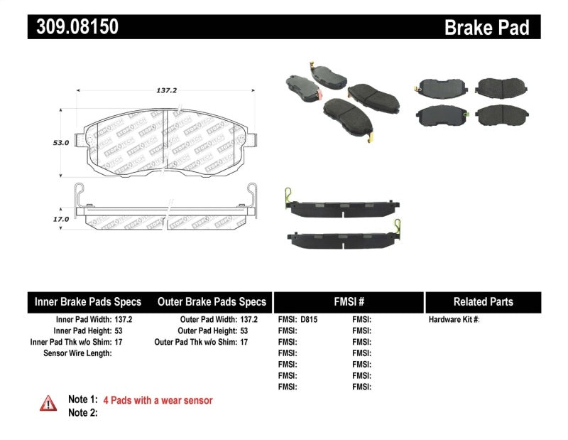 StopTech Performance 02-05 Infiniti G35 / 07-09 Nissan Altima/Sentra / 6/02-05 350Z Front Brake Pa - 0