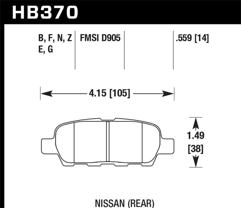 Hawk 03-07 350z / G35 / G35X w/o Brembo Performance Ceramic Street Rear Brake Pads - 0