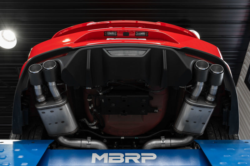 MBRP 18-20 Ford Mustang GT 5.0 w/ Quad Tip Active Exhaust Cat Back Split Rear T304 w/ Carb Fib Tips - 0