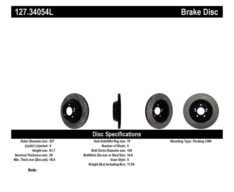 StopTech 00-03 BMW M5 (E39) Slotted & Drilled Left Rear Rotor - 0